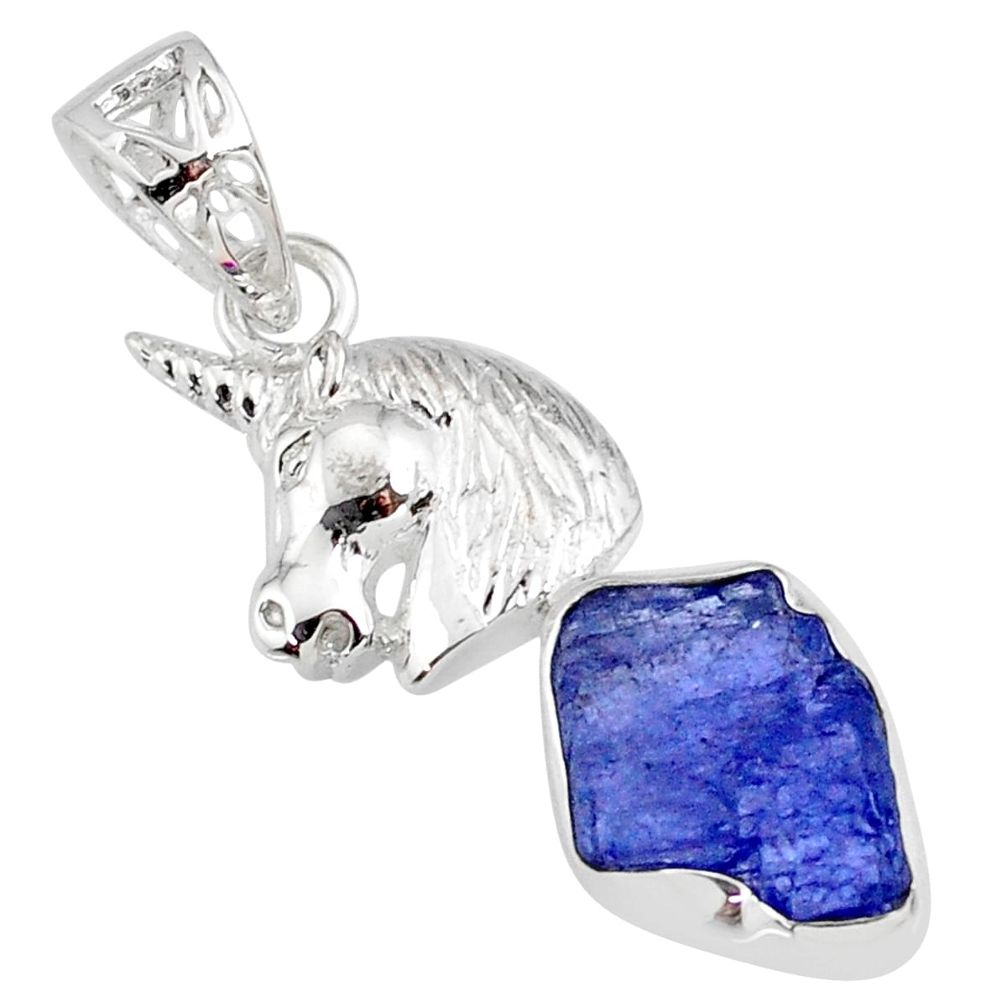 7.04cts natural blue tanzanite raw 925 sterling silver horse pendant r80898