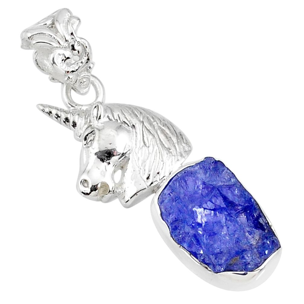 7.66cts natural blue tanzanite raw 925 sterling silver horse pendant r80900