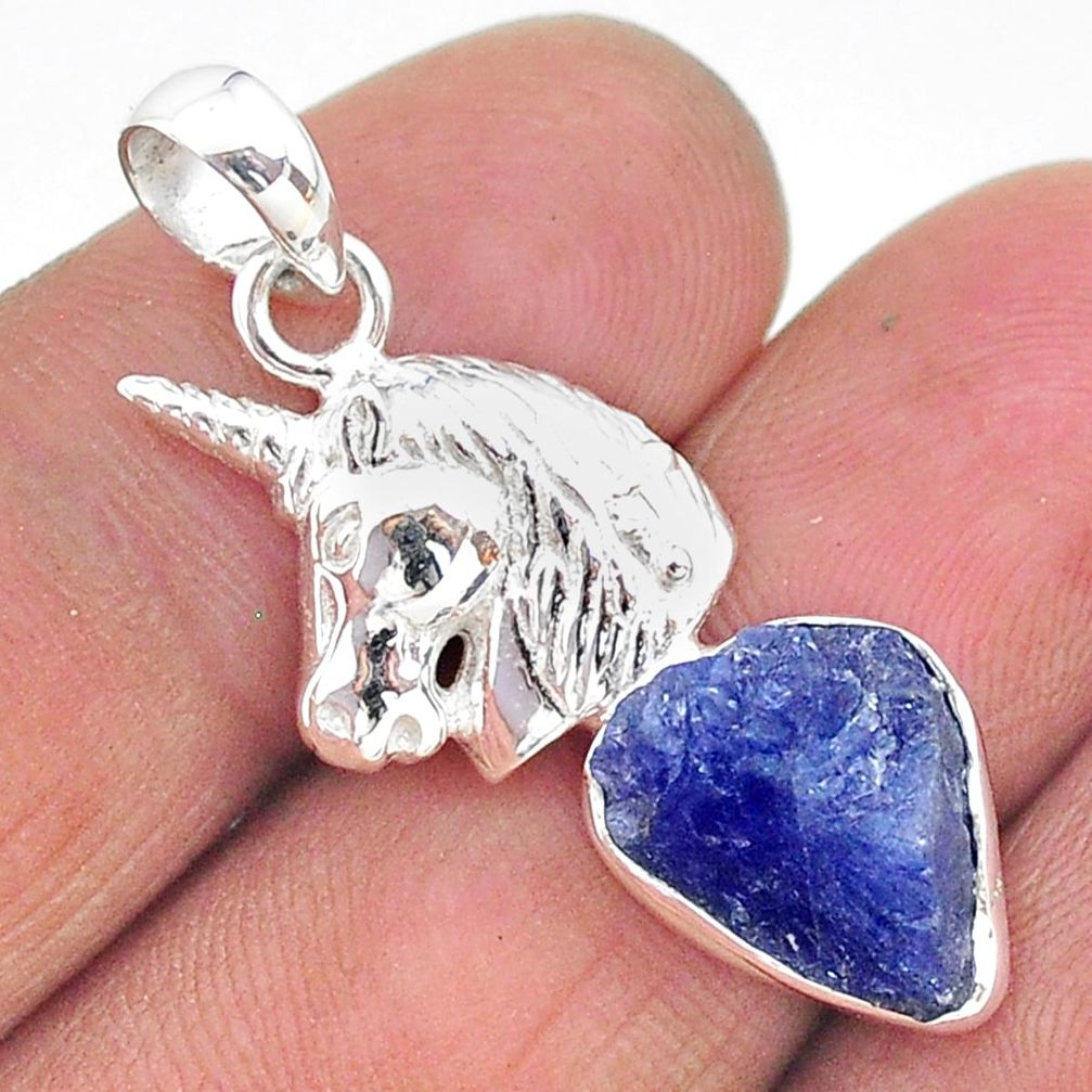 5.63cts natural blue tanzanite raw 925 sterling silver horse pendant t17101