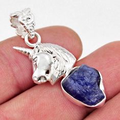 6.02cts natural blue tanzanite rough 925 sterling silver horse pendant y42157