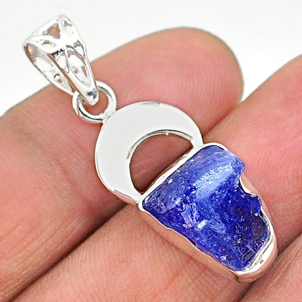 5.23cts natural blue tanzanite raw 925 sterling silver moon pendant t17121