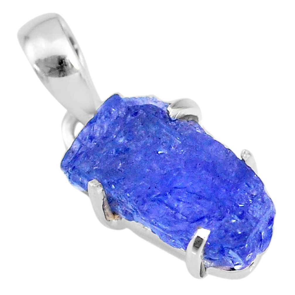 10.48cts natural blue tanzanite raw 925 silver handmade pendant r82986