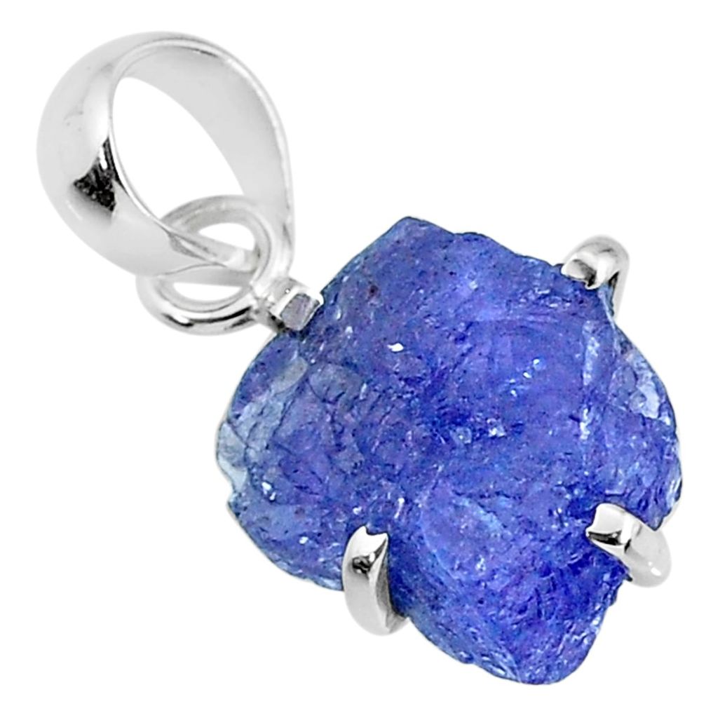 6.89cts natural blue tanzanite raw 925 sterling silver pendant jewelry r91721