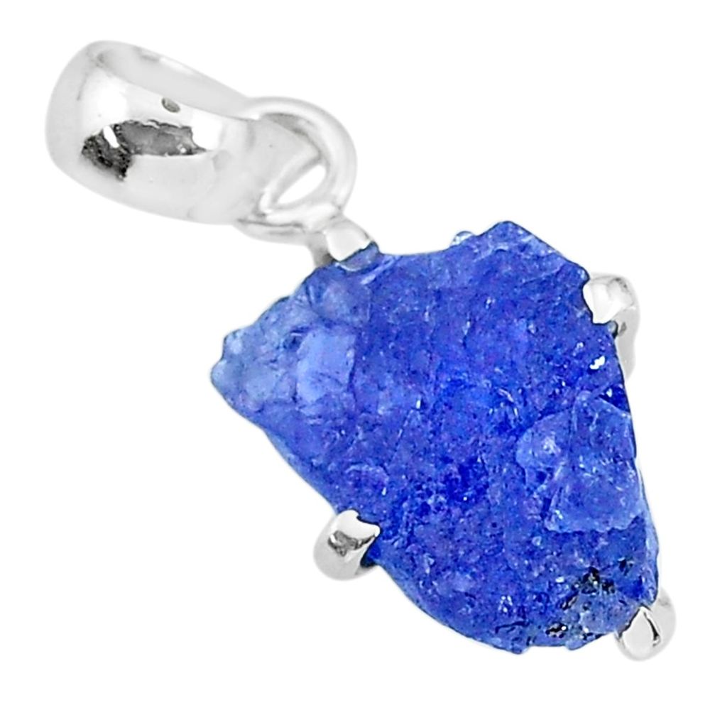 7.18cts natural blue tanzanite raw 925 sterling silver pendant jewelry r91725