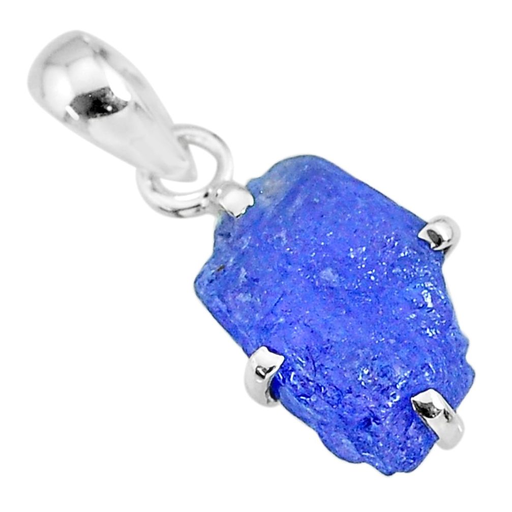 6.64cts natural blue tanzanite raw 925 sterling silver pendant jewelry r91726