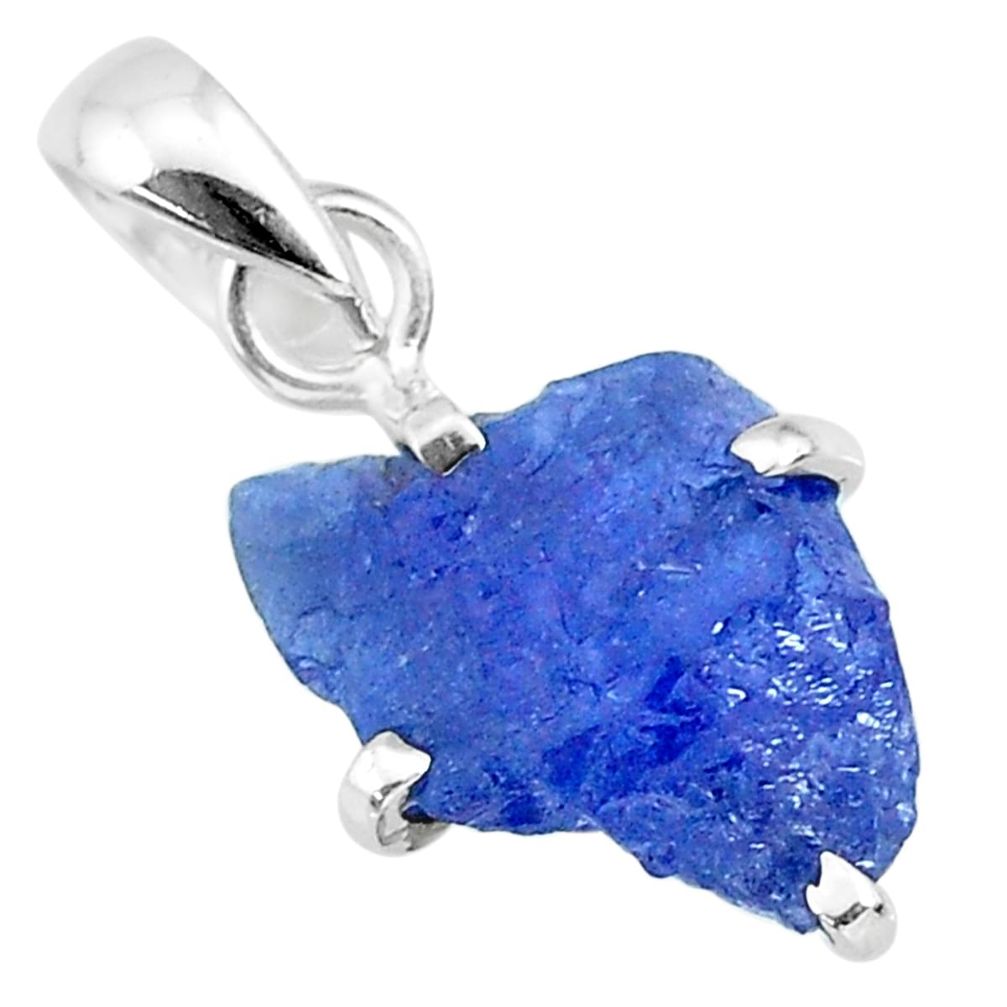 6.18cts natural blue tanzanite raw 925 sterling silver pendant jewelry r91728