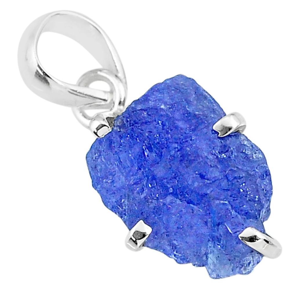 6.45cts natural blue tanzanite raw 925 sterling silver pendant jewelry r91741