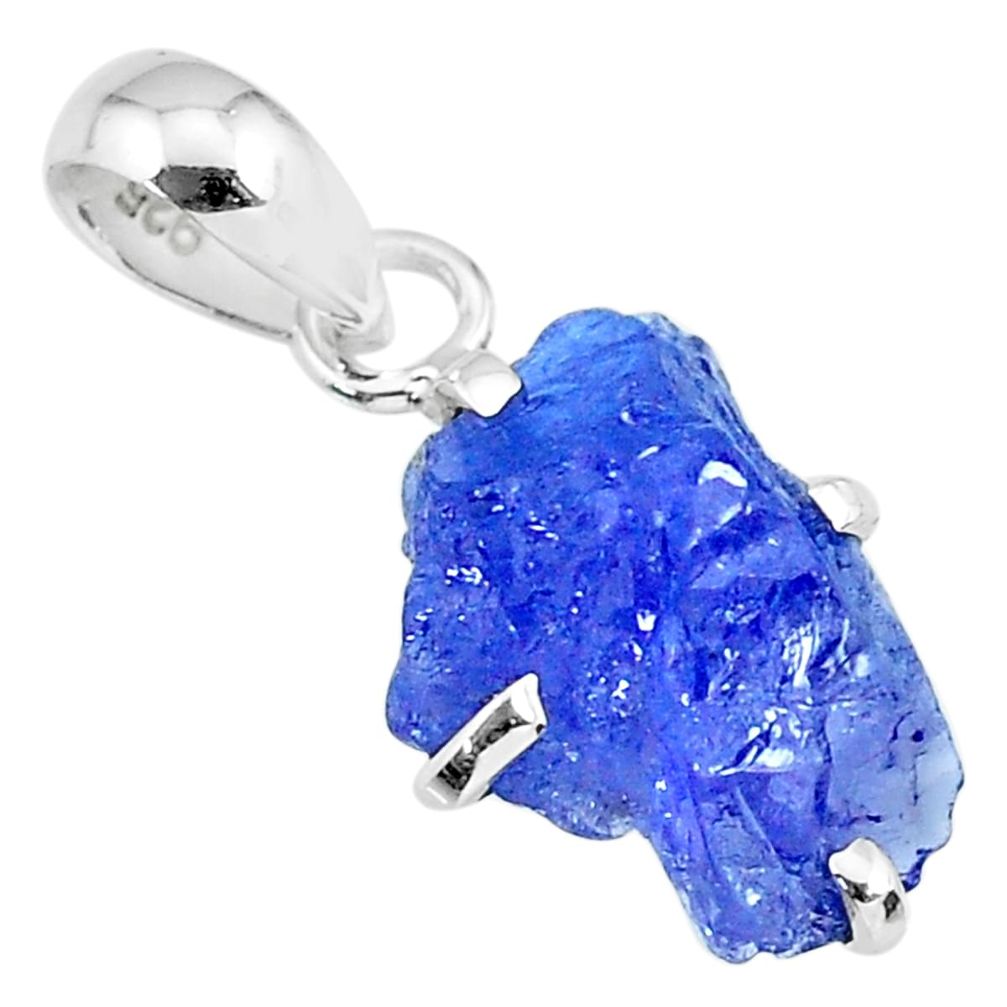 6.67cts natural blue tanzanite raw 925 sterling silver pendant jewelry r91742