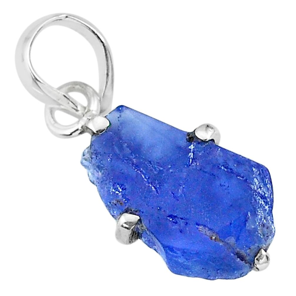 6.05cts natural blue tanzanite raw 925 sterling silver pendant jewelry r91748