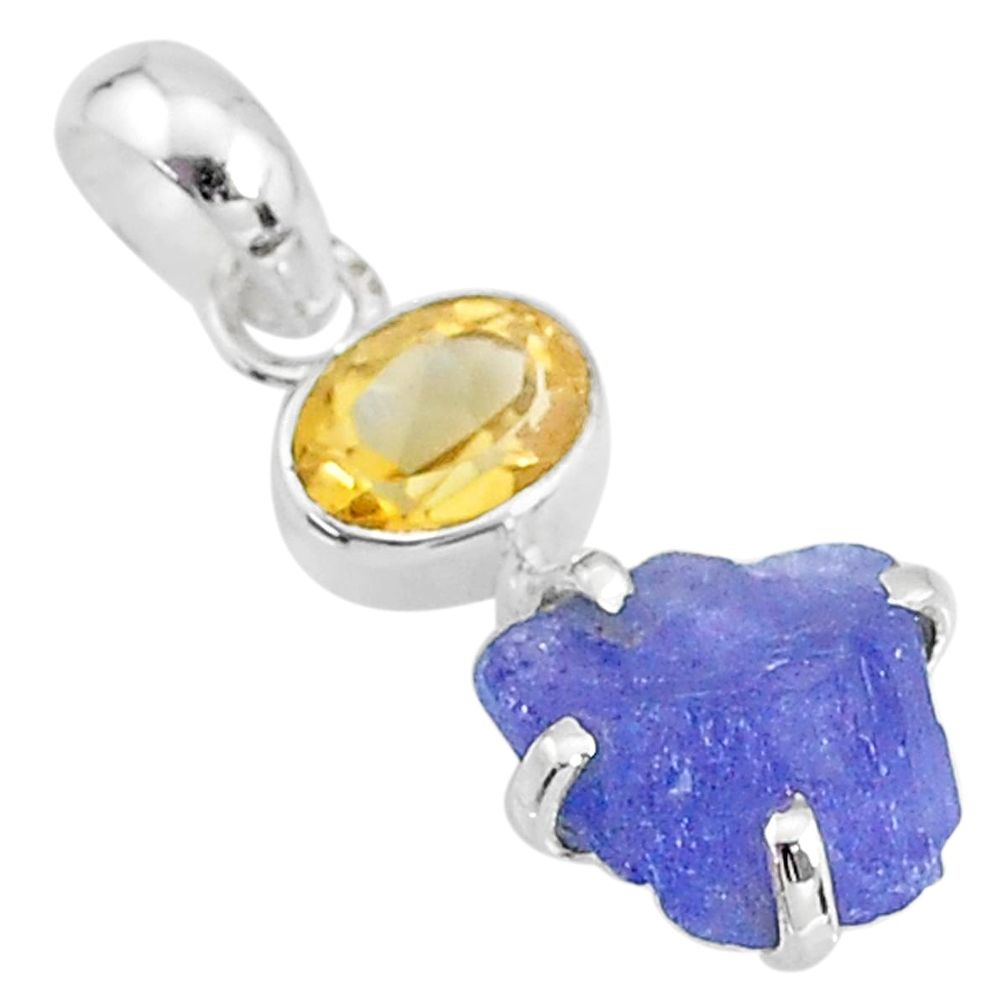 7.04cts natural blue tanzanite raw citrine 925 sterling silver pendant t6996