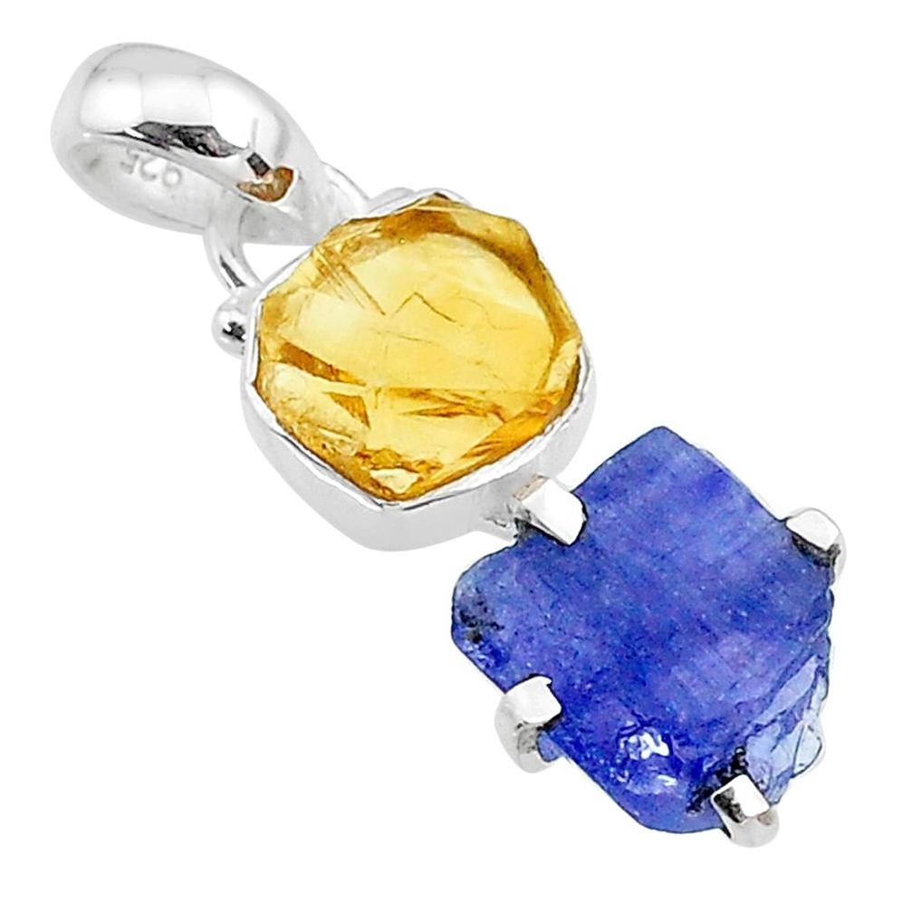 7.78cts natural blue tanzanite raw citrine raw 925 silver pendant t10886