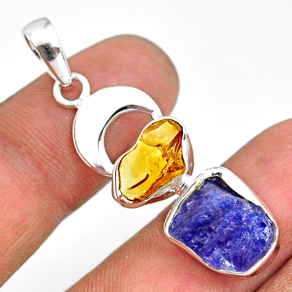 9.99cts natural blue tanzanite raw citrine rough 925 silver pendant r80806