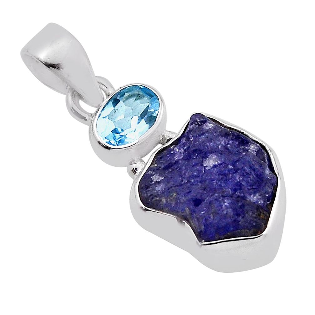 7.44cts natural blue tanzanite rough fancy shape topaz 925 silver pendant n22381
