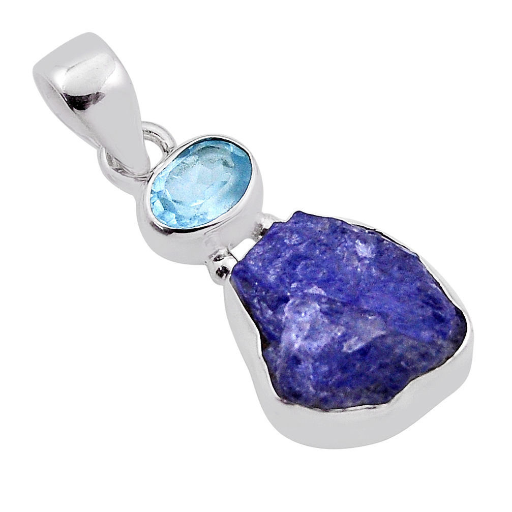 6.56cts natural blue tanzanite rough fancy shape topaz 925 silver pendant n22388
