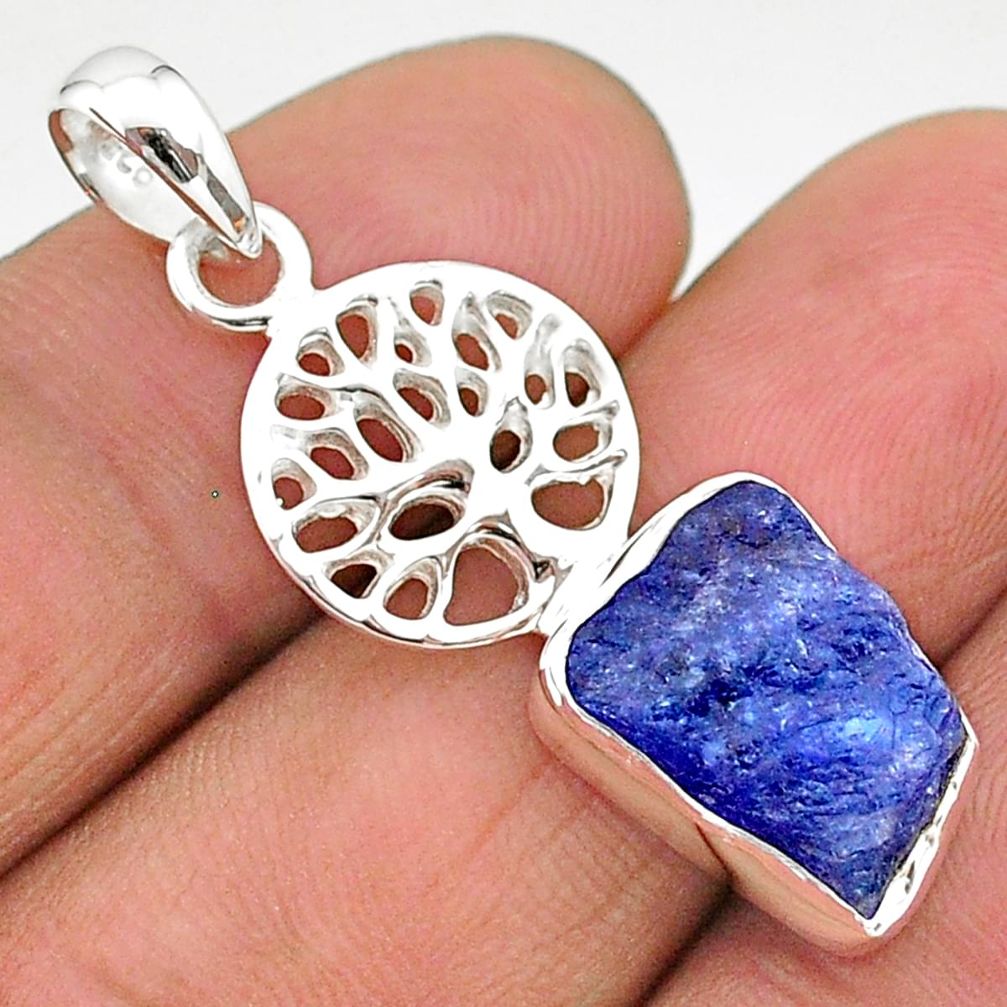 5.84cts natural blue tanzanite raw fancy silver tree of life pendant t17123