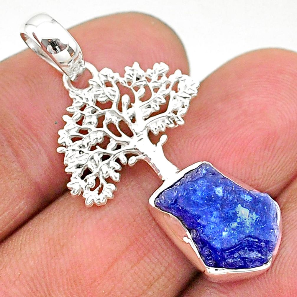 6.03cts natural blue tanzanite raw fancy silver tree of life pendant t17159