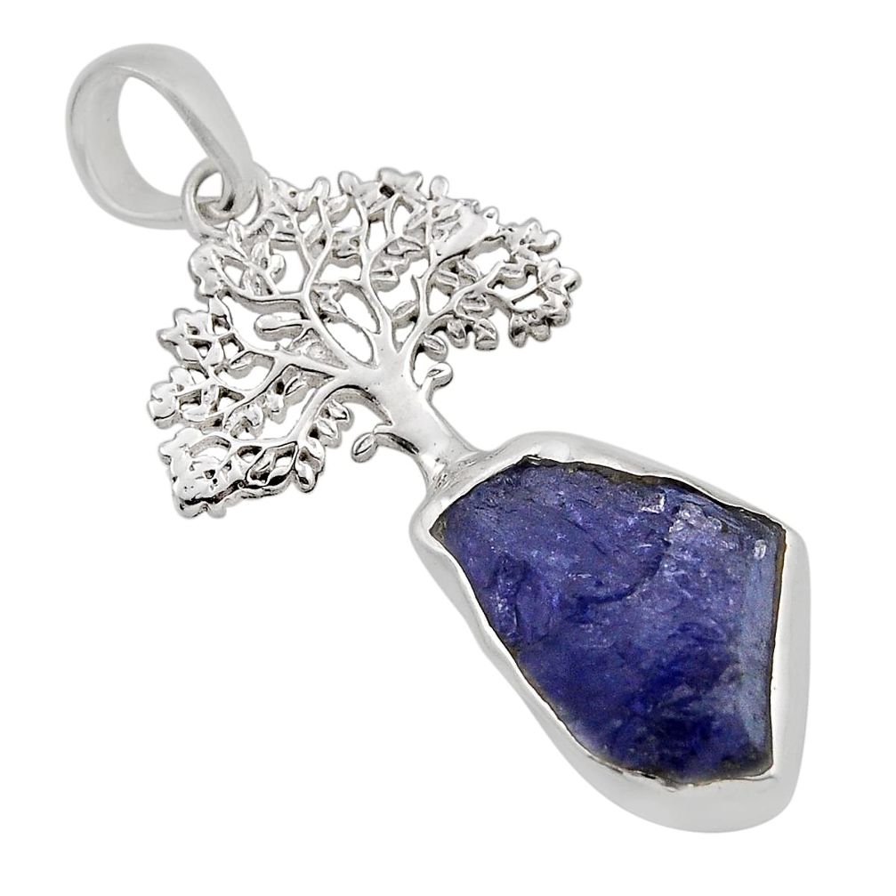 6.72cts natural blue tanzanite rough fancy silver tree of life pendant y88517