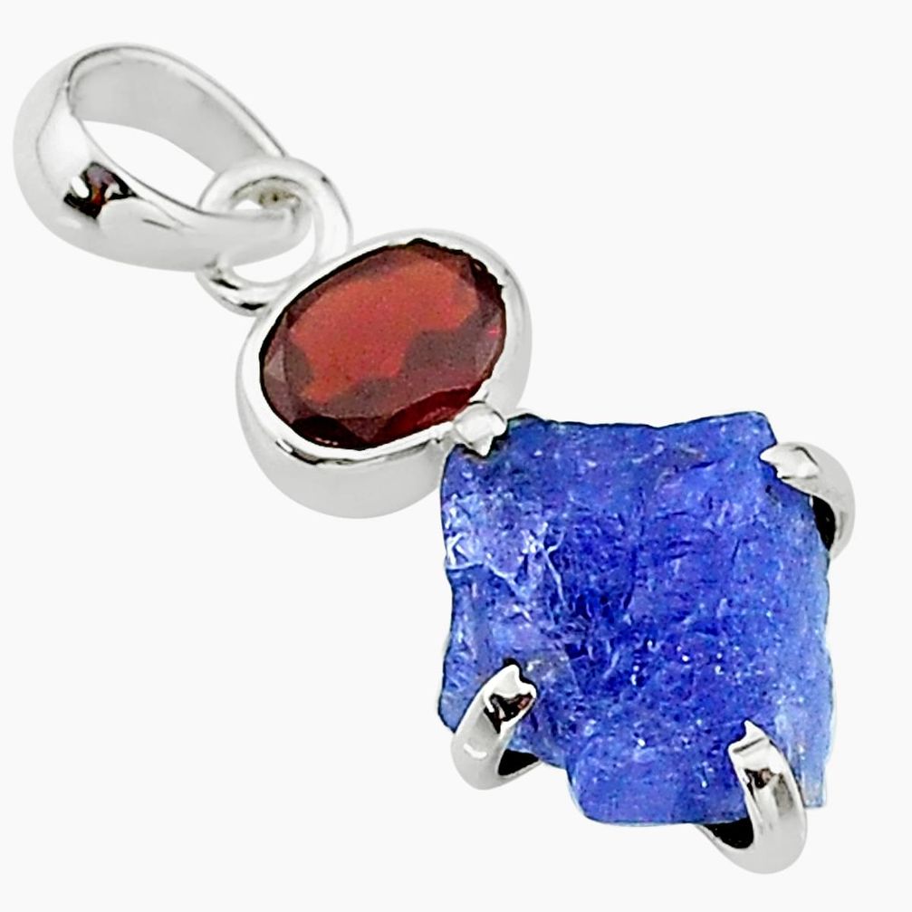 9.02cts natural blue tanzanite raw garnet 925 sterling silver pendant t15314