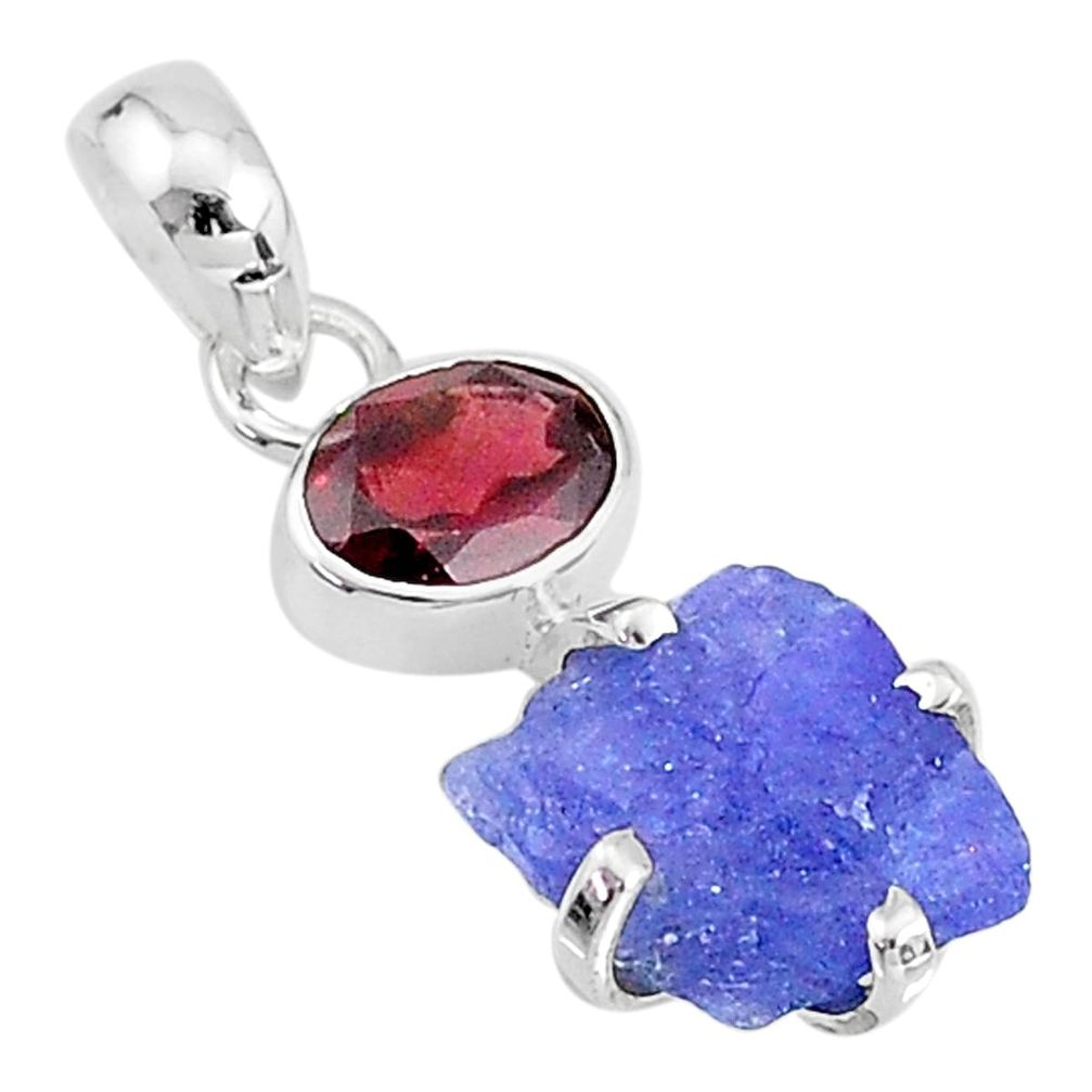 8.00cts natural blue tanzanite raw garnet 925 sterling silver pendant t6982