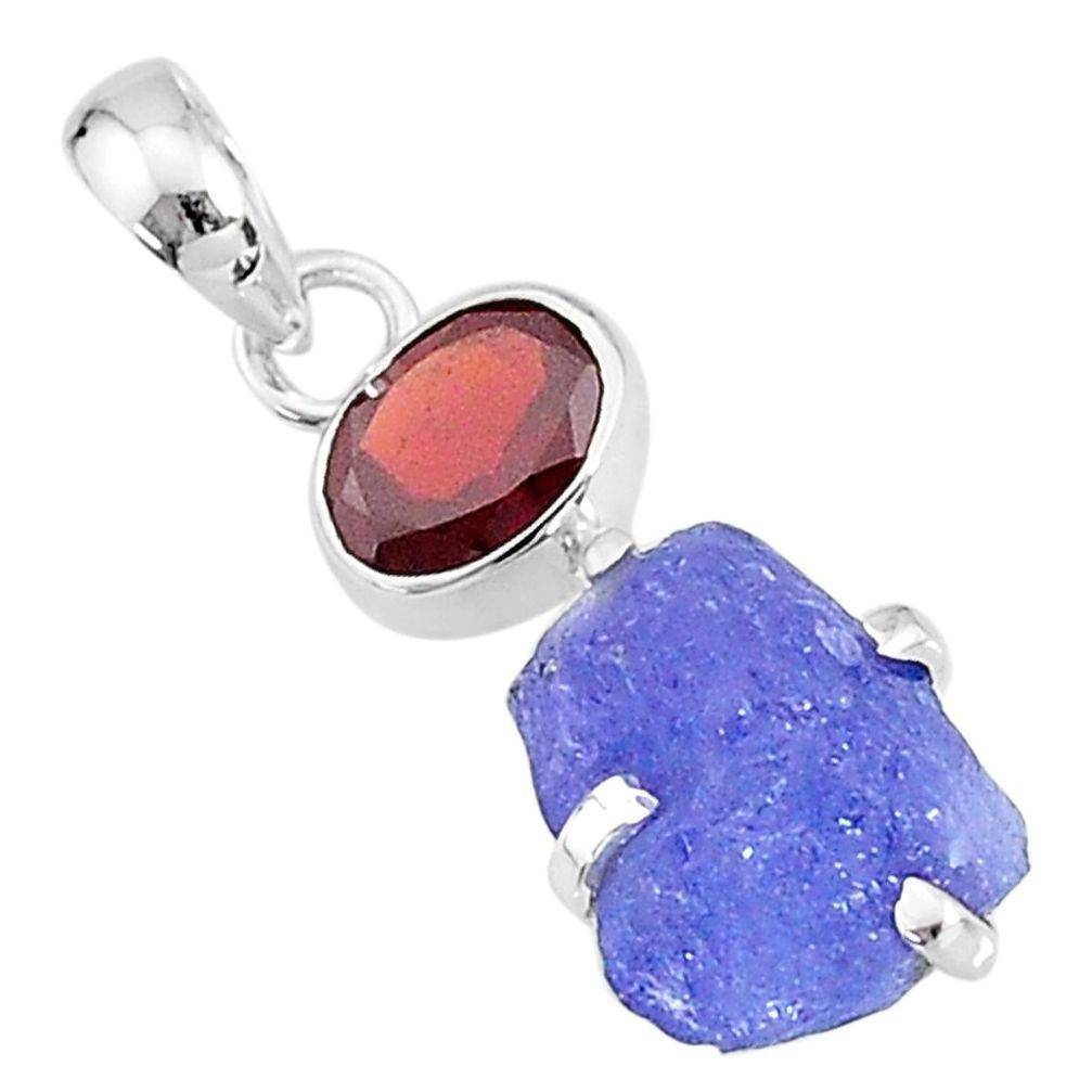 7.45cts natural blue tanzanite raw garnet 925 sterling silver pendant t6986