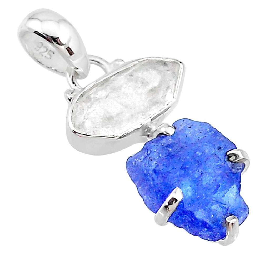 8.71cts natural blue tanzanite raw herkimer diamond 925 silver pendant t10906