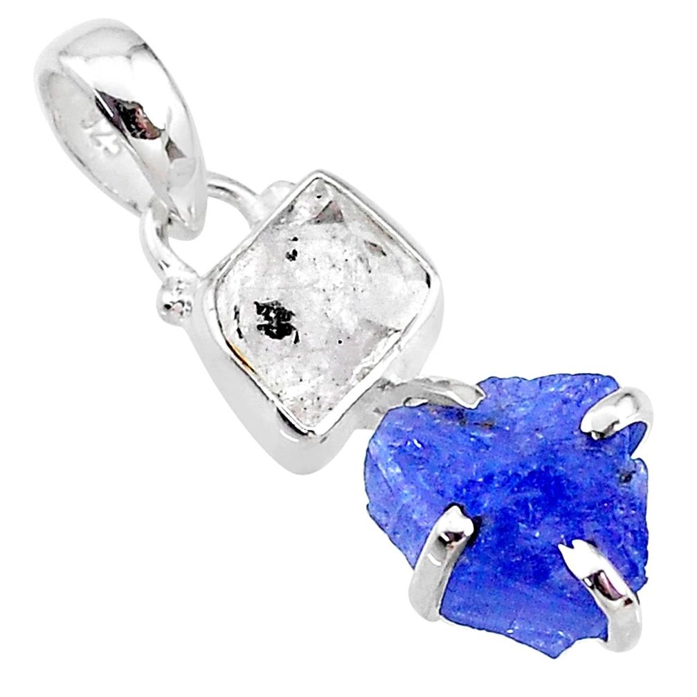 8.76cts natural blue tanzanite raw herkimer diamond 925 silver pendant t10907