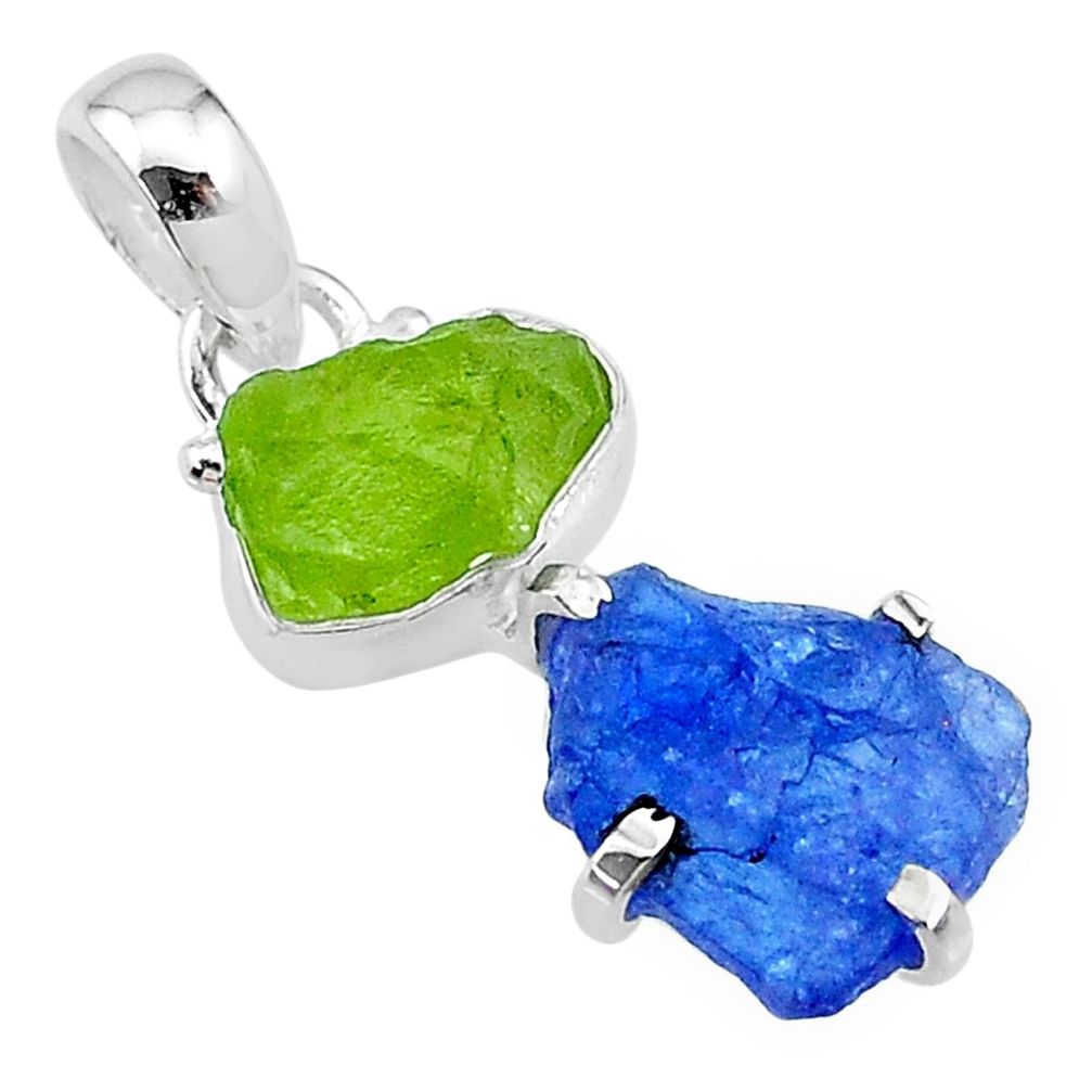 8.33cts natural blue tanzanite raw peridot raw 925 silver pendant t10873