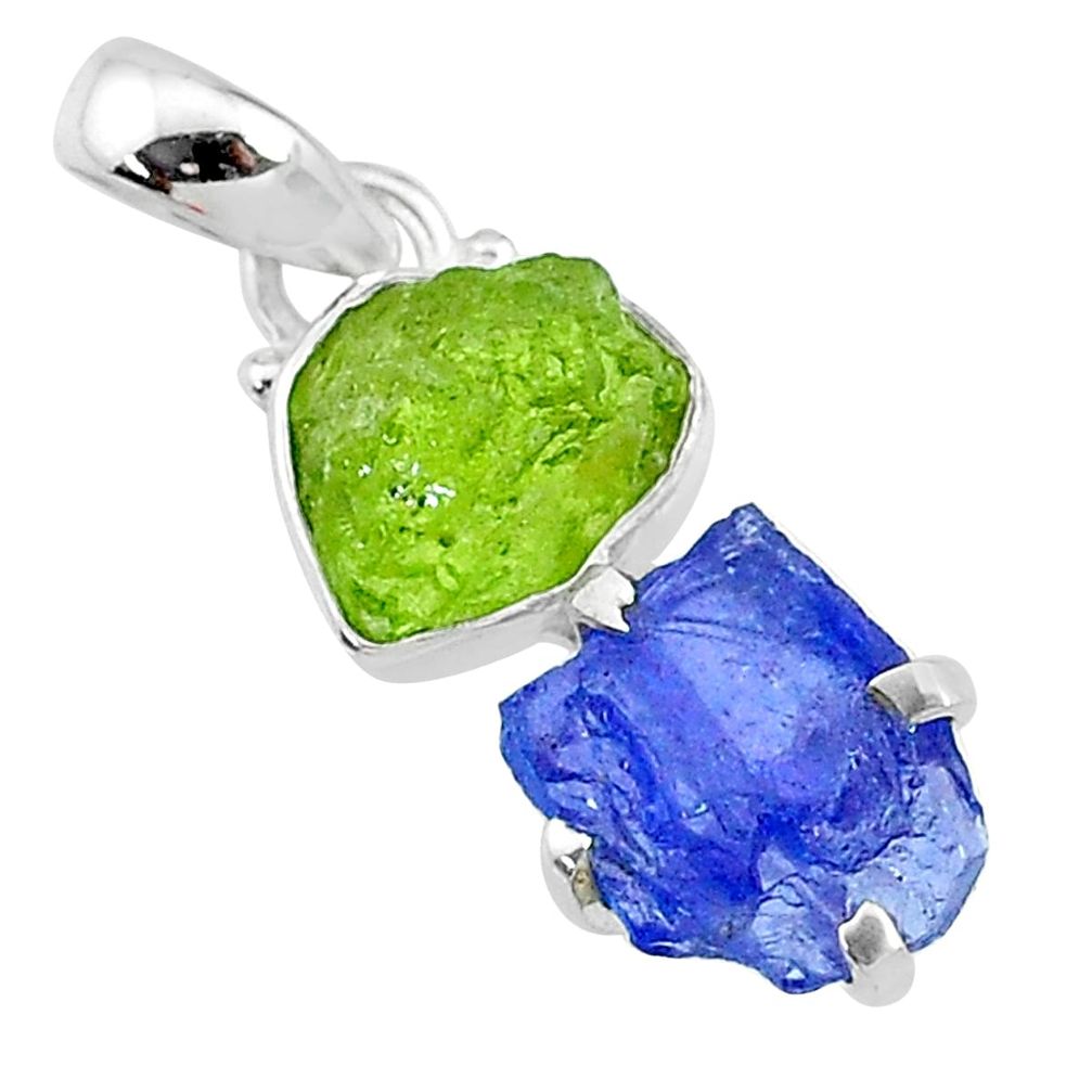 8.00cts natural blue tanzanite raw peridot raw 925 silver pendant t10876