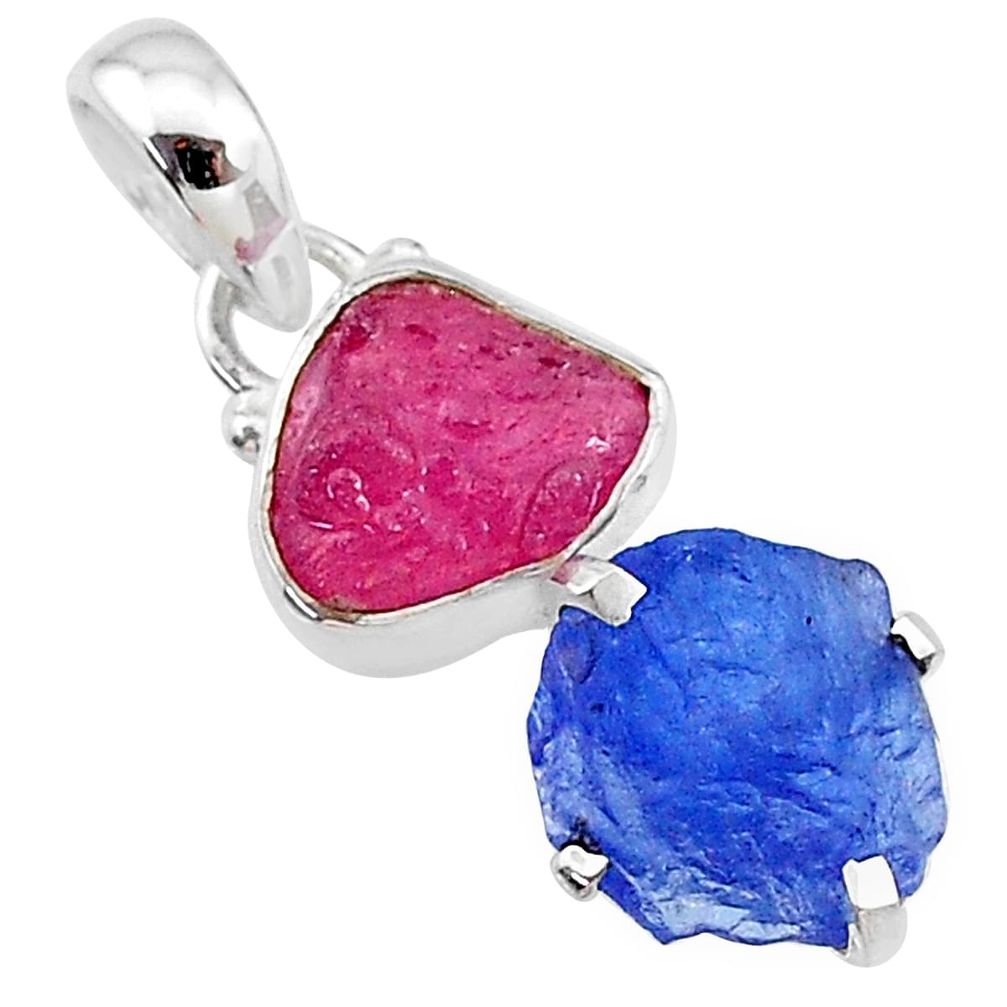 7.25cts natural blue tanzanite raw ruby raw 925 silver pendant t10912