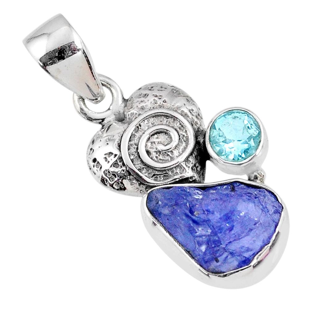 6.40cts natural blue tanzanite rough topaz 925 silver heart pendant r61987