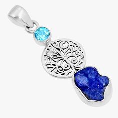 5.95cts natural blue tanzanite rough topaz 925 silver tree of life pendant y5658