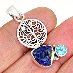 5.43cts natural blue tanzanite rough topaz 925 silver tree of life pendant y7811