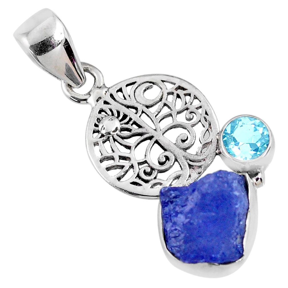 5.64cts natural blue tanzanite rough topaz 925 sterling silver pendant r61971