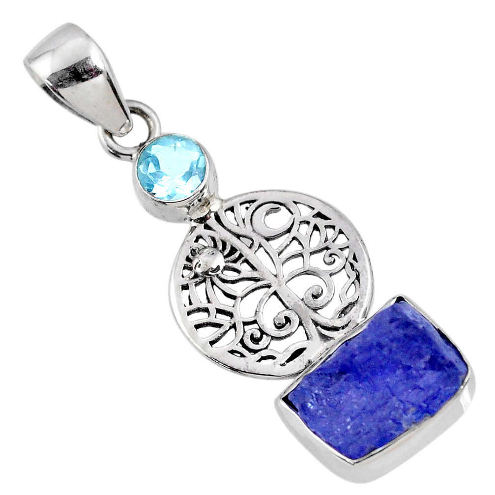 6.39cts natural blue tanzanite rough topaz 925 sterling silver pendant r61974