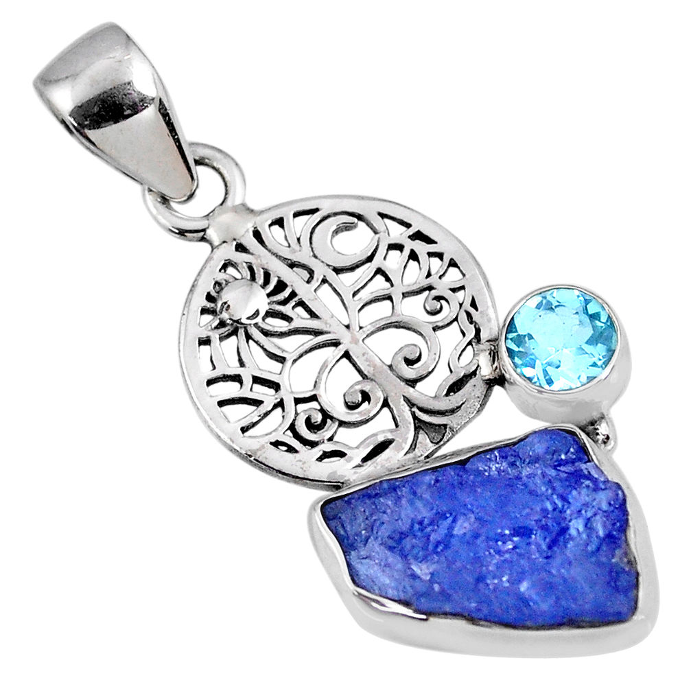 6.03cts natural blue tanzanite rough topaz 925 sterling silver pendant r61975