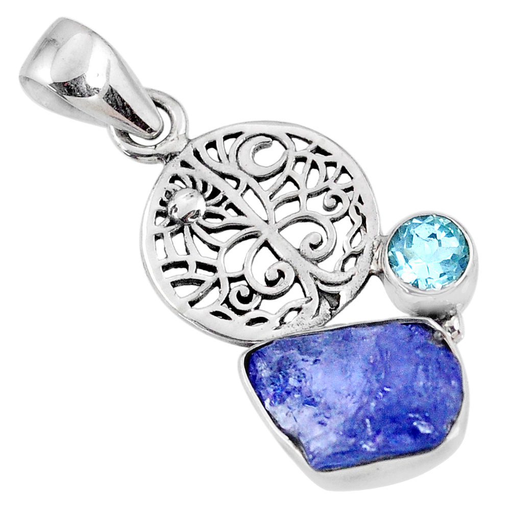 5.84cts natural blue tanzanite rough topaz 925 sterling silver pendant r61998