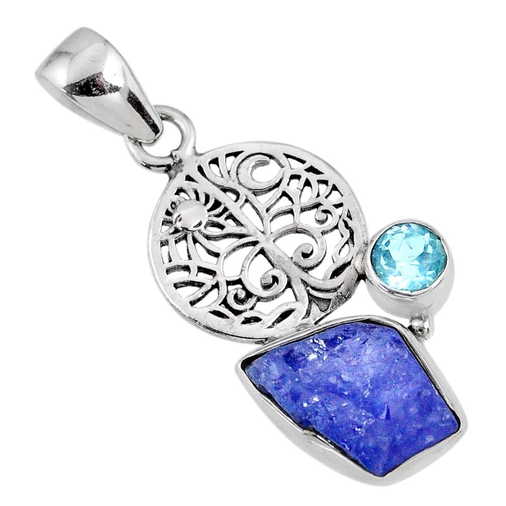 6.40cts natural blue tanzanite rough topaz 925 sterling silver pendant r61999