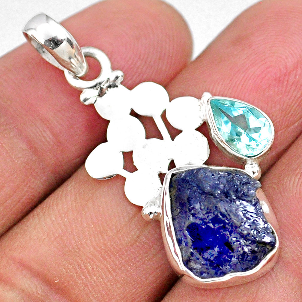 7.61cts natural blue tanzanite rough topaz 925 sterling silver pendant r62005