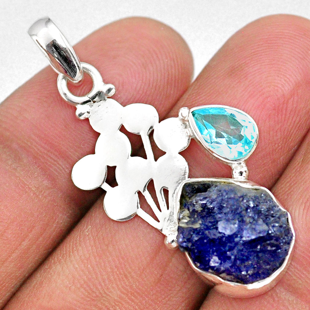 8.05cts natural blue tanzanite rough topaz 925 sterling silver pendant r62006