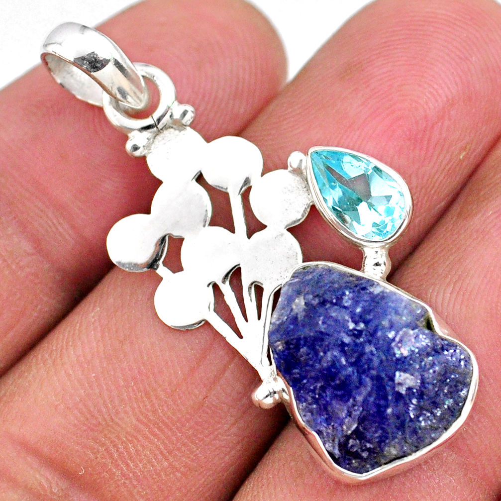 8.75cts natural blue tanzanite rough topaz 925 sterling silver pendant r62011