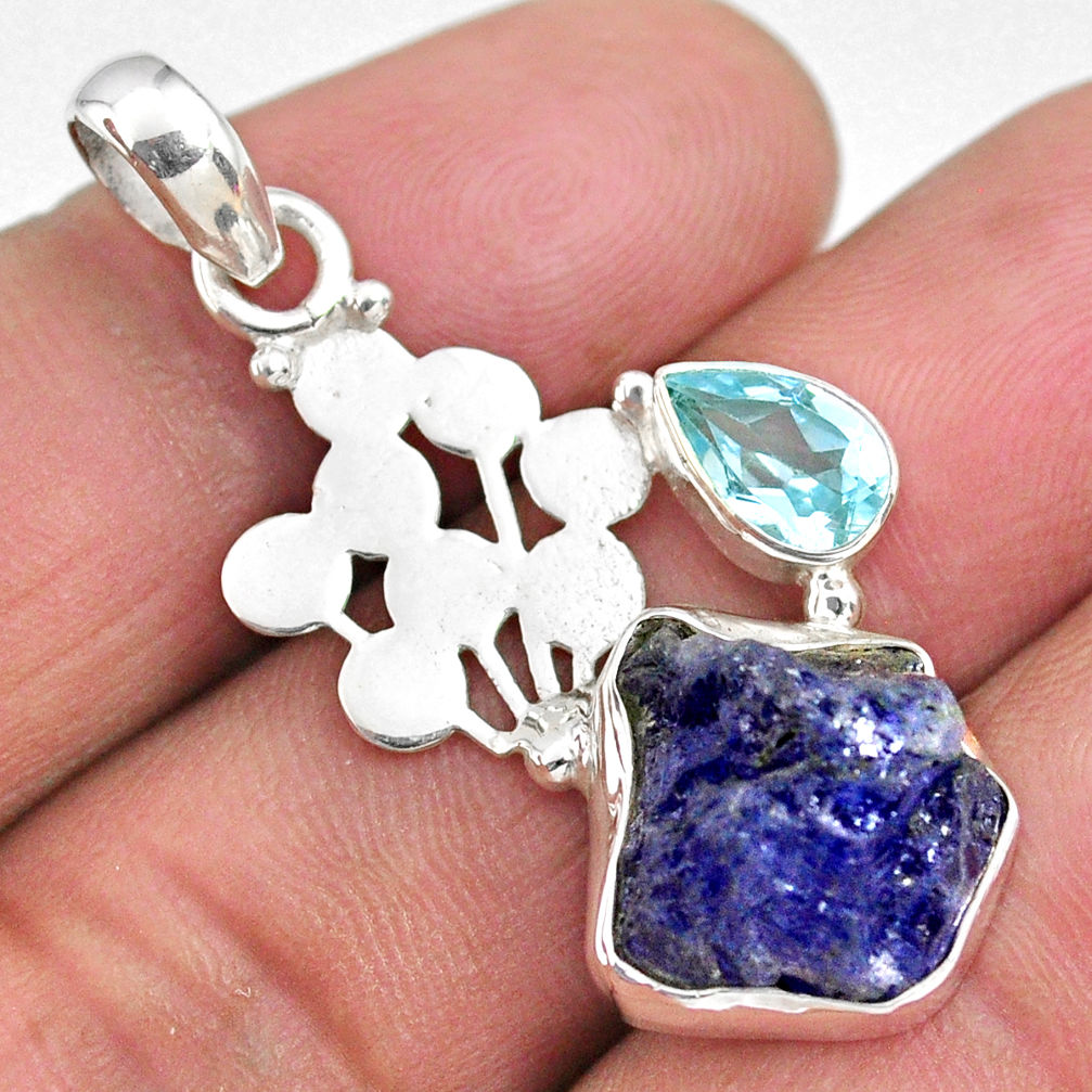 9.05cts natural blue tanzanite rough topaz 925 sterling silver pendant r62014