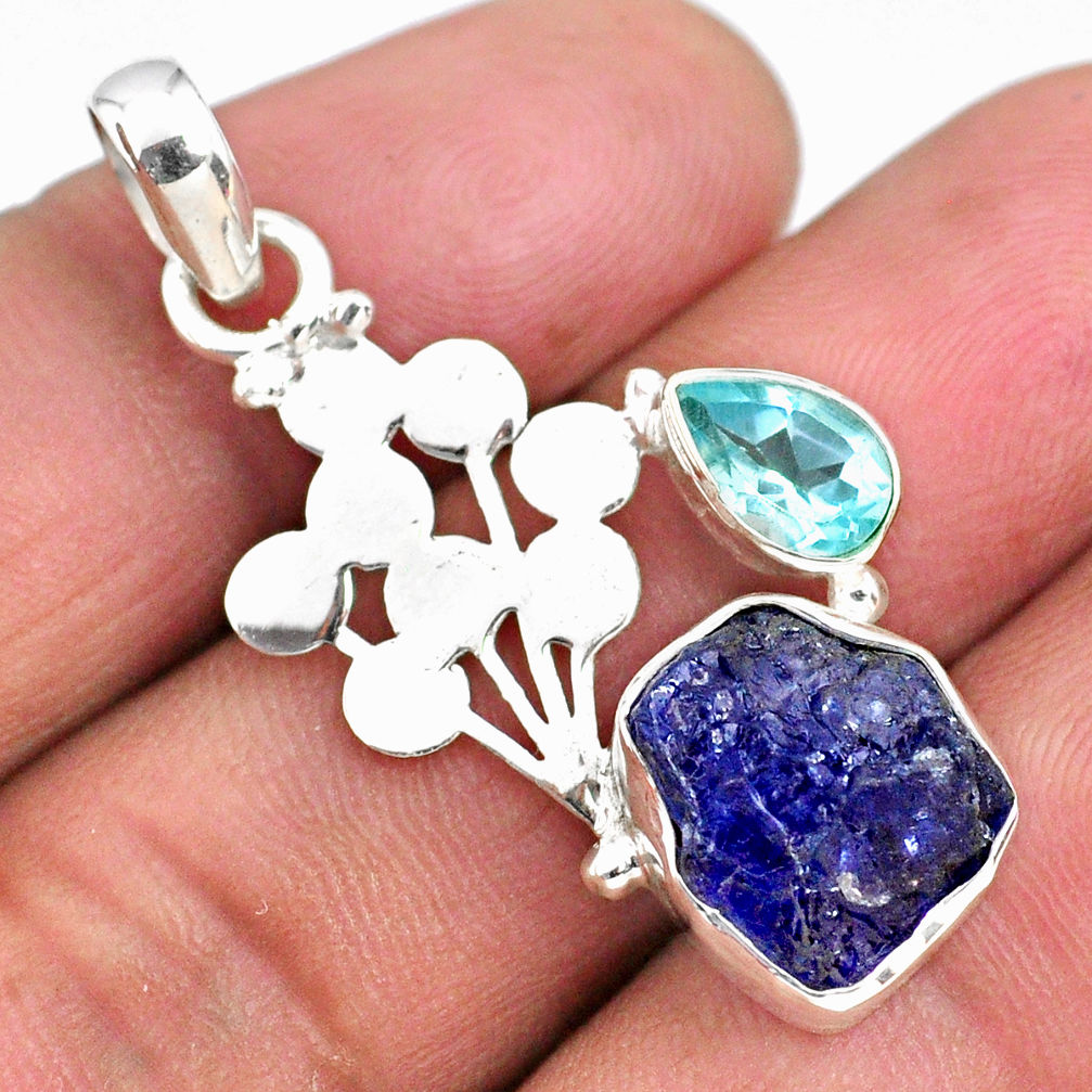 7.67cts natural blue tanzanite rough topaz 925 sterling silver pendant r62018