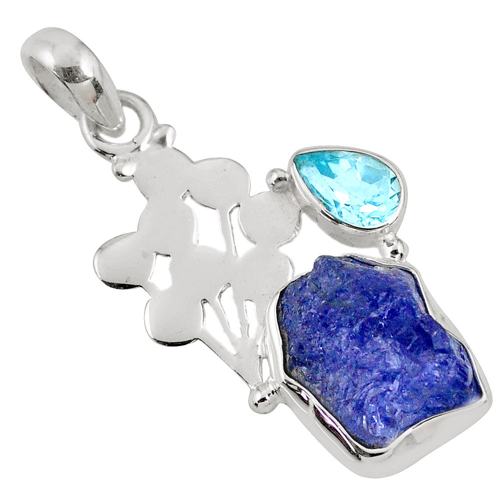 9.98cts natural blue tanzanite rough topaz 925 sterling silver pendant r62033