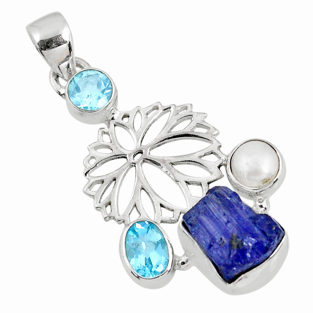10.24cts natural blue tanzanite rough topaz 925 sterling silver pendant r62058