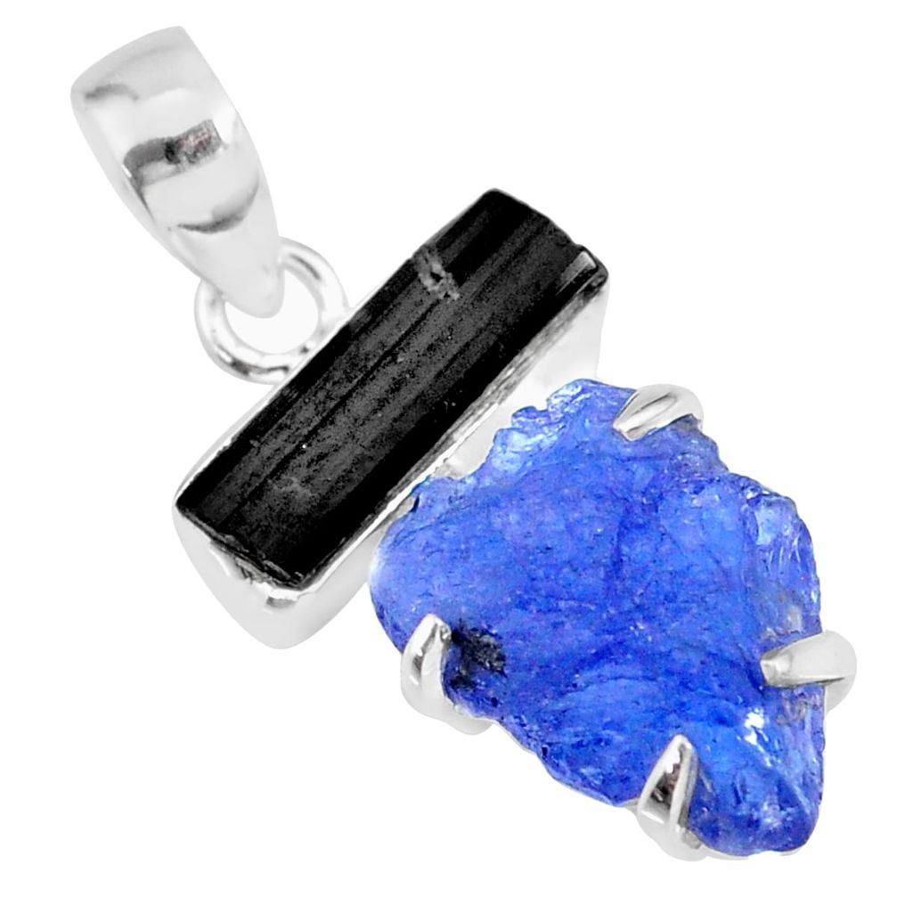 12.62cts natural blue tanzanite raw tourmaline rough 925 silver pendant r83021
