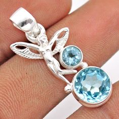 4.90cts natural blue topaz 925 sterling silver angel wings fairy pendant u4135