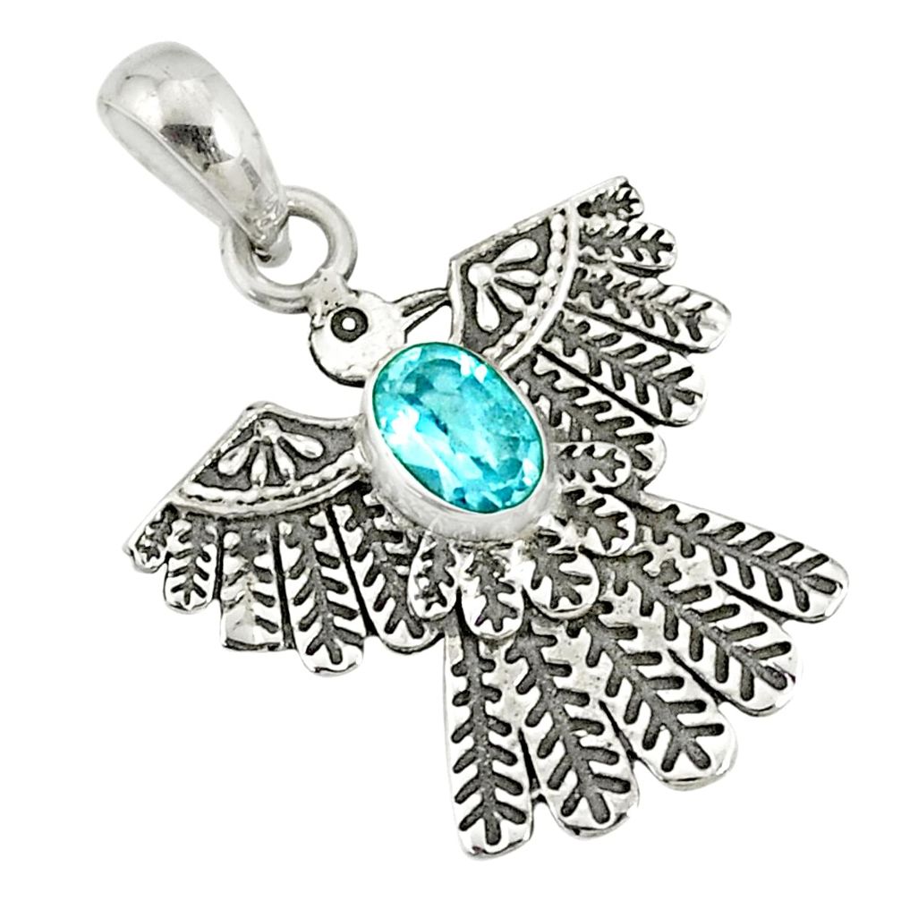 0.98cts natural blue topaz 925 sterling silver birds charm pendant r77809