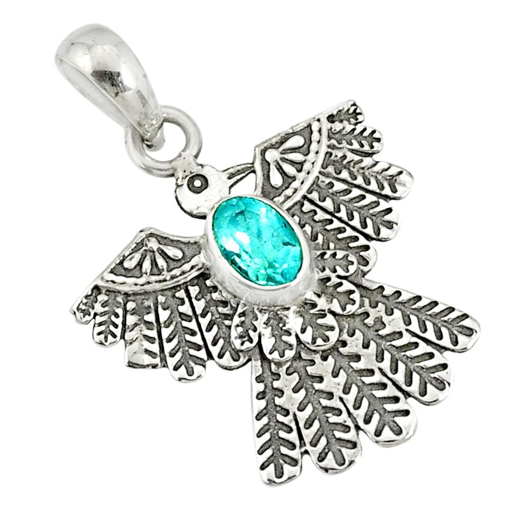 1.06cts natural blue topaz 925 sterling silver birds charm pendant r77811
