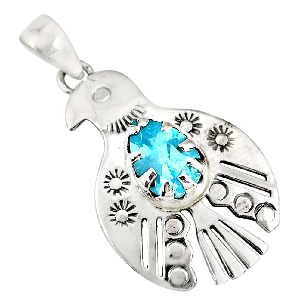 2.56cts natural blue topaz 925 sterling silver birds charm pendant r77881