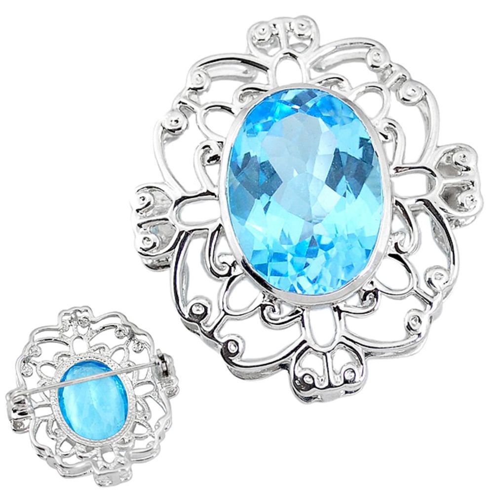 Natural blue topaz 925 sterling silver brooch pendant jewelry c22146